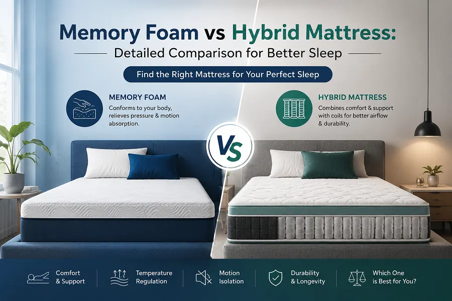 make a table comparing memory foam vs hybrid mattresses comparison